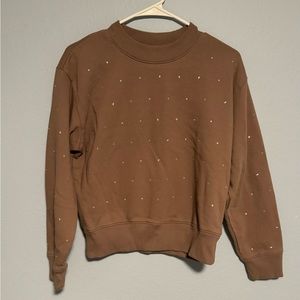 Women's Jeweled Pullover Sweatshirt - A New Day Brown XS